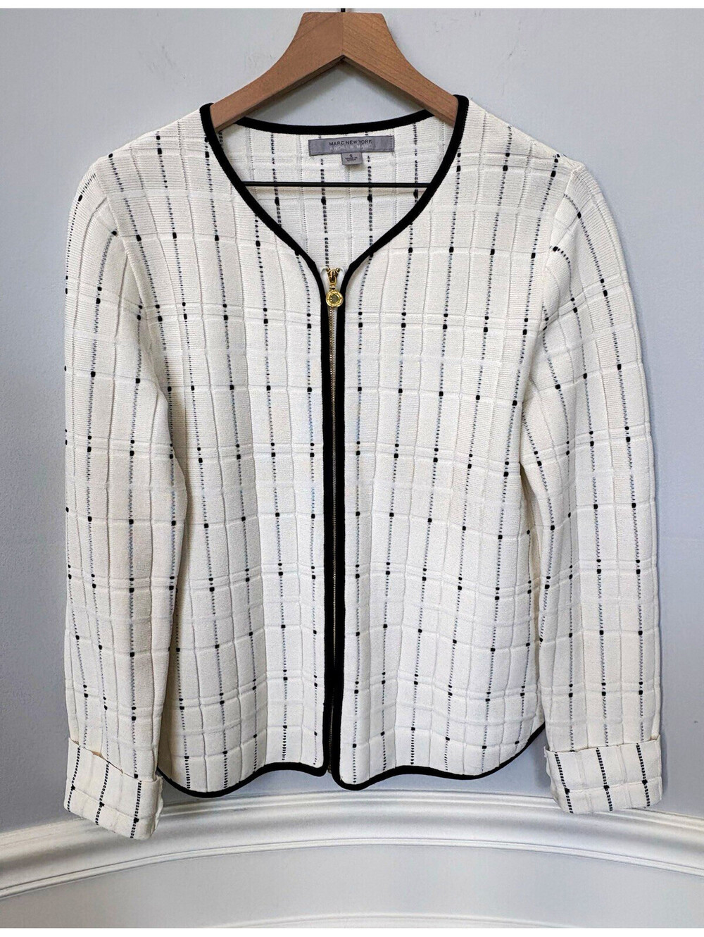 Marc New York Andrew Marc Women's S Check Full Zip Knit Cardigan Sweater